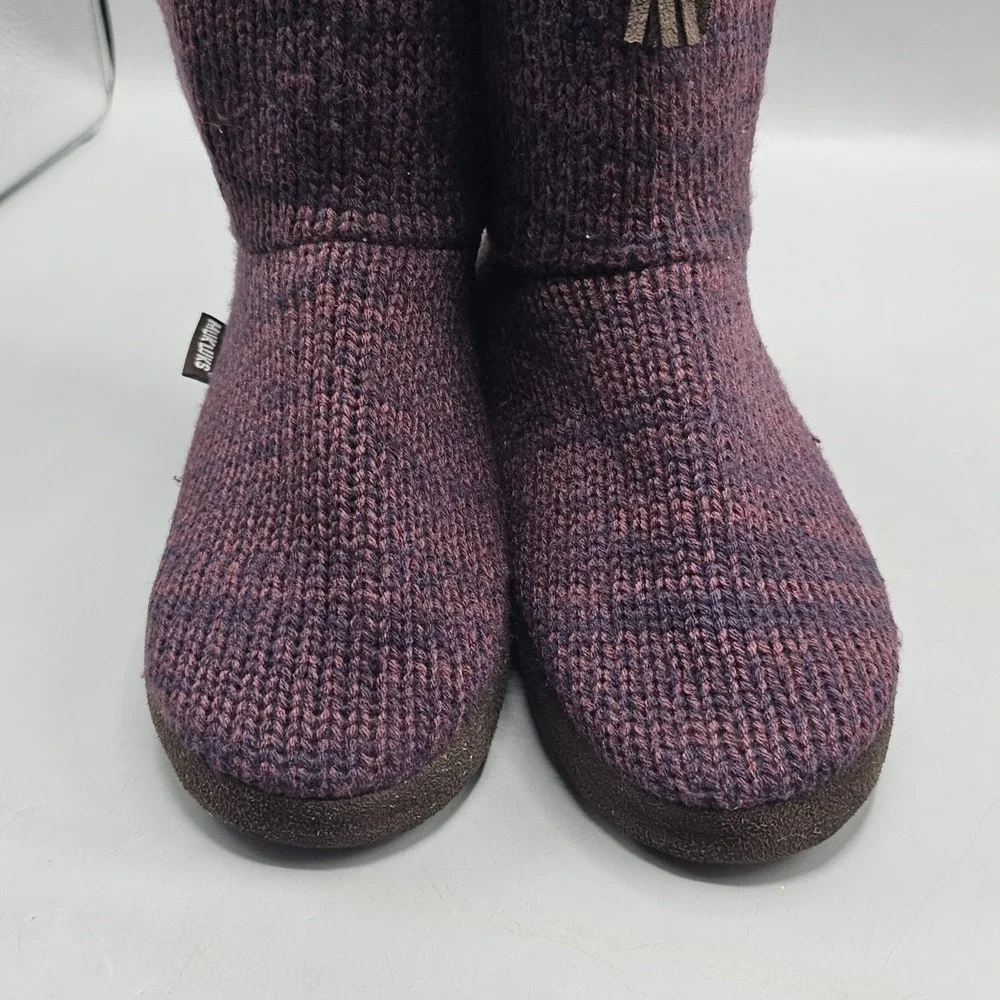 Muk Luks Tall Purple Knit Boots Slippers Winter Faux Fur Womens Size 9/10 Large